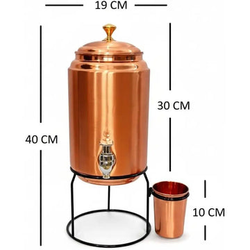 Copper Water Dispenser with Tap, 5L Capacity, Set of 2 Hammered Mugs and 1 Glass — Rootborn Rituals