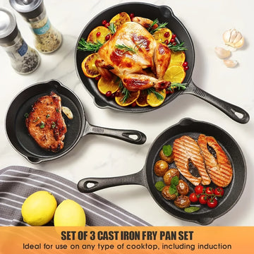 3-Piece Pre-Seasoned Cast Iron Skillet Set (6”/8”/10”) – Non-Stick, Oven-Safe, Heat-Resistant Frying Pans — Rootborn Rituals