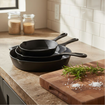 3-Piece Pre-Seasoned Cast Iron Skillet Set (6”/8”/10”) – Non-Stick, Oven-Safe, Heat-Resistant Frying Pans — Rootborn Rituals