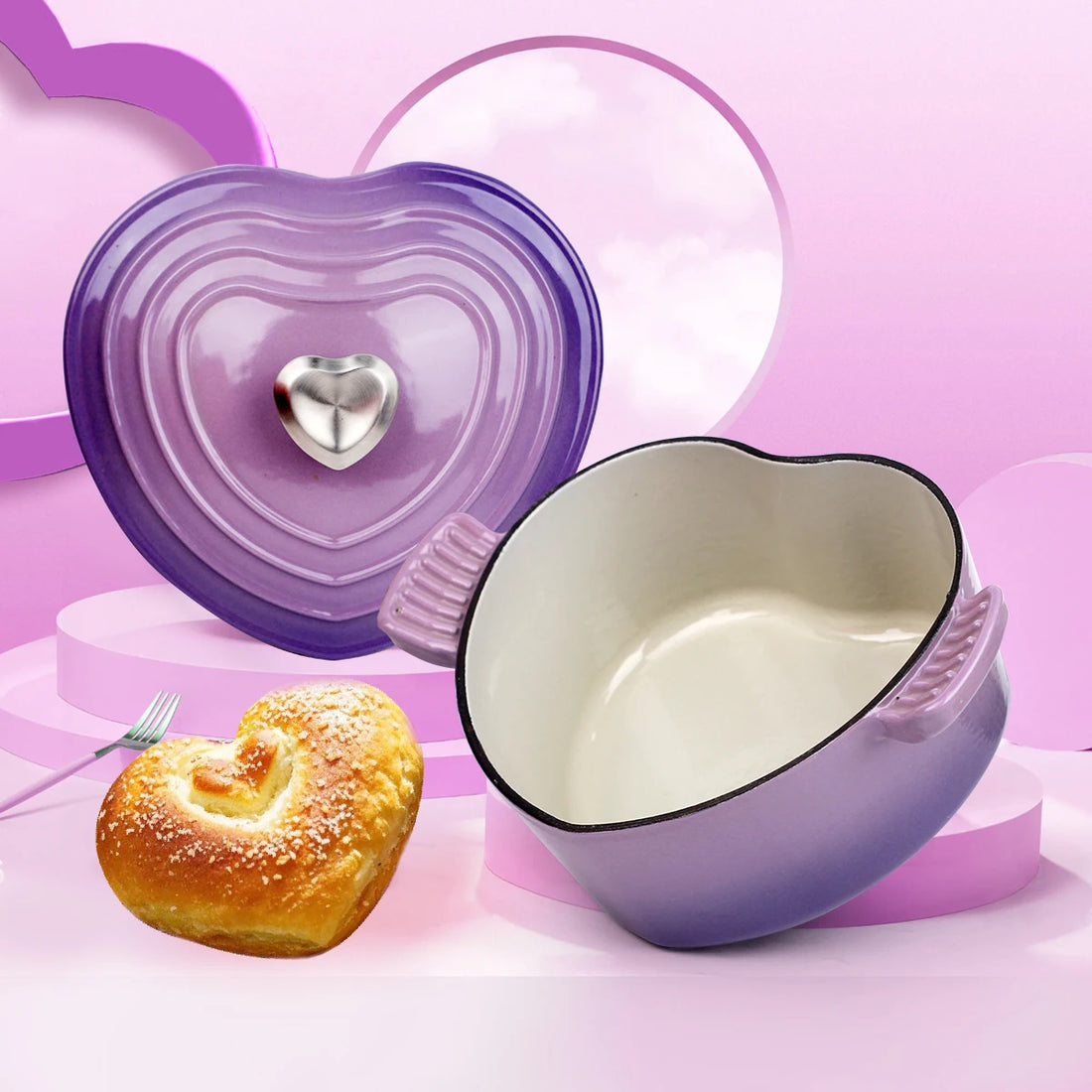 Premium Heart-Shaped Cast Iron Dutch Oven with Lid for All Stovetops