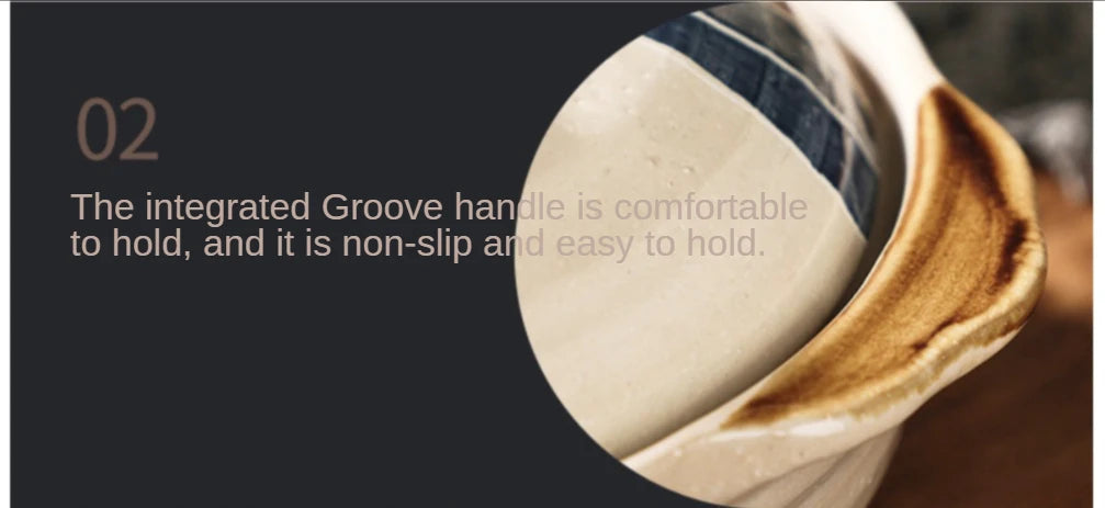 Earthenware clay casserole pot with integrated groove handle in cream and natural wood tones, demonstrating comfortable non-s