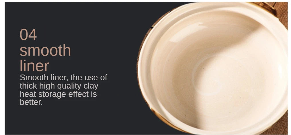 Cream earthenware casserole pot with smooth clay liner, featuring thick high-quality ceramic construction for superior heat s