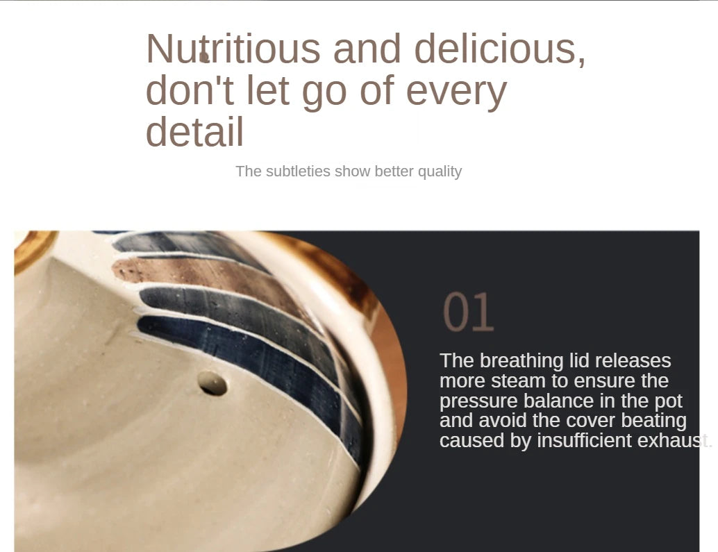 Earthenware clay casserole pot with breathing lid design showing steam release vents for pressure balance during cooking