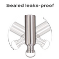 Stainless steel hydration bottle with sealed leak-proof design, shown with cross-section view of internal sealing mechanism a