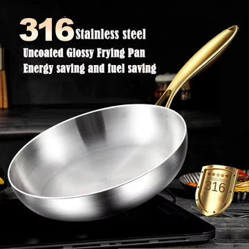 Stainless Steel Golden Handle Wok Pan – Stainless Non-Stick, Heirloom Quality