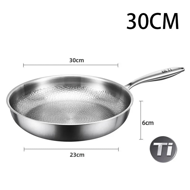 30cm Pure Titanium Heritage Fry Pan with hammered surface, non-coated natural non-stick cooking surface, stainless steel hand