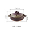 Purple earthenware clay casserole pot with lid, 1200ml capacity, 21.5cm width, traditional slow-cook design with handles.
