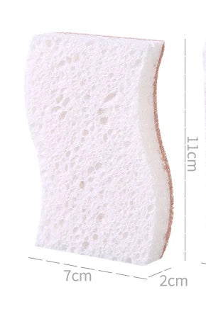Bamboo and coconut kitchen sponge with textured surface, shown at 7cm x 11cm x 2cm dimensions, eco-friendly cleaning essentia
