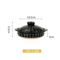 Black earthenware clay casserole pot with lid, 0.5L capacity, 18.5cm width, natural straw base, traditional slow-cook design.