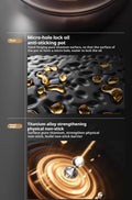 Pure titanium fry pan with micro-hole lock oil technology and natural non-stick surface, featuring hand-forged titanium const