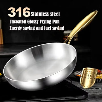 Golden Stainless Steel Golden Handle Wok Pan – Stainless Non-Stick, Heirloom Quality