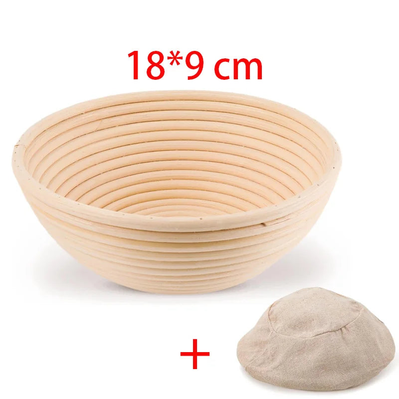 Natural rattan bread proofing basket 18x9cm with linen liner, handmade banneton for sourdough baking