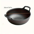 Black cast iron double-handle pot with 20cm diameter, heavy-duty stew cooker with wide rim and heat-resistant handles