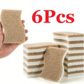 Eco-friendly bamboo and coconut fiber kitchen sponges, 6-pack set with natural tan and white layered construction shown in ha