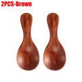 Two brown wooden mini scoop spoons with rounded bowls and long handles, ideal for tea, honey, and coffee.