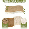 Bamboo and coconut fiber kitchen sponges showing natural plant cellulose layers with air permeability and antimicrobial prope