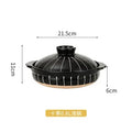 Black earthenware clay casserole pot with lid, 21.5cm wide, 0.8L capacity, featuring ribbed design for slow cooking soups and