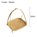 Natural bamboo square basket with handles, 24cm height, single-layer woven design for eco-friendly kitchen storage and pantry