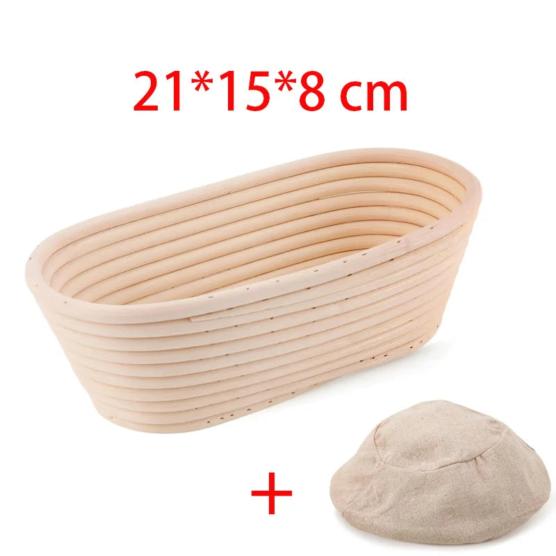 Natural rattan oval bread proofing basket with linen liner, 21x15x8cm, handmade banneton for sourdough baking