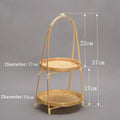 Two-tier bamboo basket with natural woven design, 17cm and 19cm diameters, 37cm total height, sustainable pantry storage.