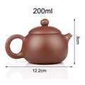 Purple clay teapot, 200ml capacity, handmade with curved body, lid with finial, curved handle, 8cm height, 12.2cm width