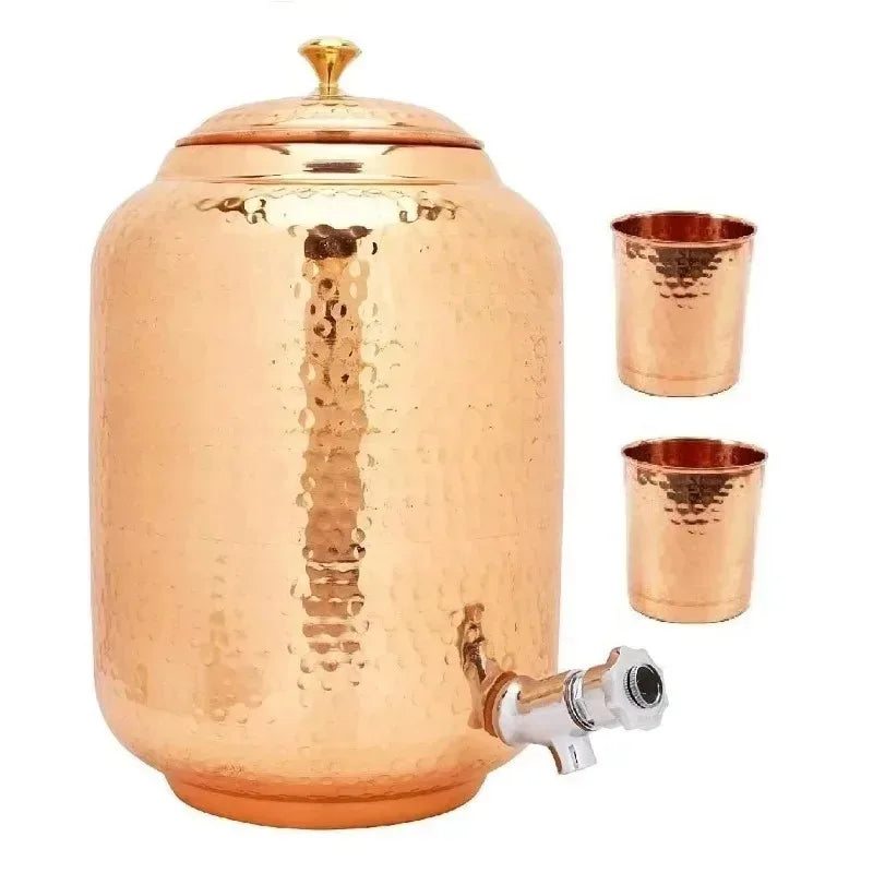 Pure Copper Water Dispenser Set — 6.5L Glass Container with 3 Rollers