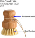 Eco-friendly bamboo dish brush with sisal bristles and replaceable head, made from 100% natural plant materials.