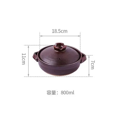 Purple earthenware clay casserole pot with lid, 800ml capacity, 18.5cm width, 11cm height, ideal for slow-cooking soups and s