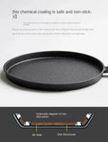 Cast iron egg skillet with natural seasoned surface, showing air holes and dot structure design for non-stick properties with