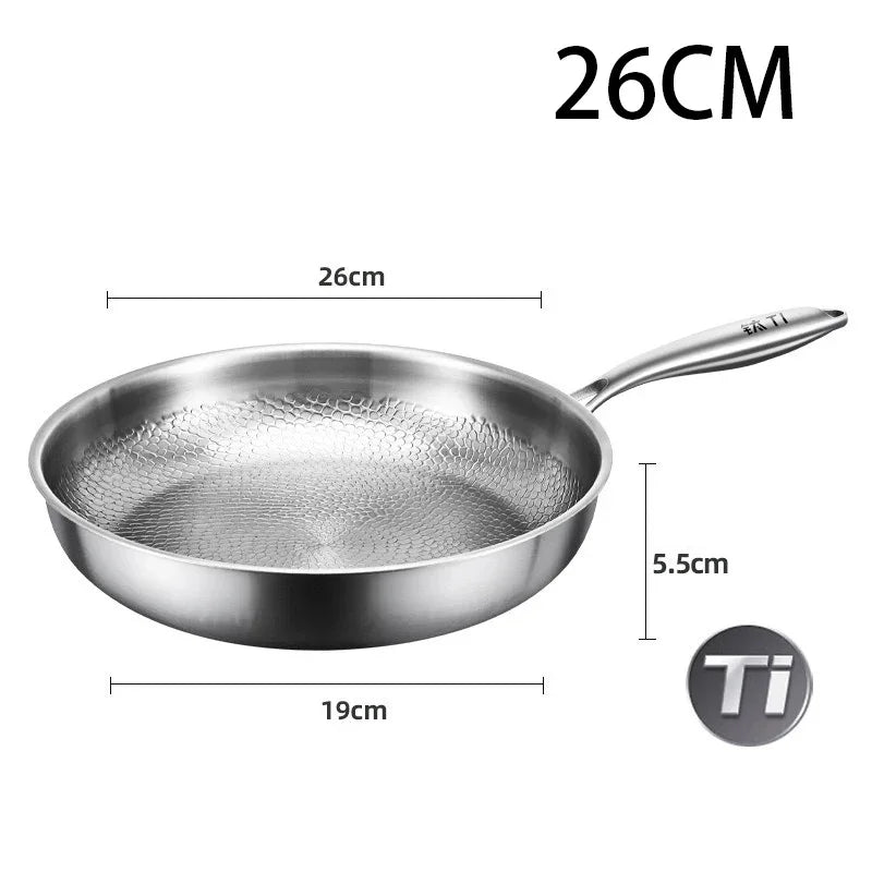 Pure Titanium Heritage Fry Pan with 19cm diameter, 5.5cm depth, hammered surface texture, stainless steel handle, eco-friendl