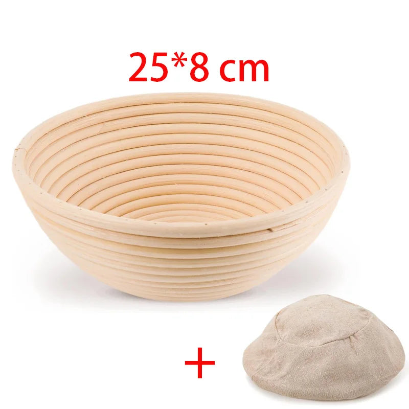 Natural rattan bread proofing basket 25cm with linen liner, handmade banneton for sourdough baking