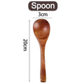 Wooden spoon with measurements: 20cm total length, 3cm bowl width. Natural brown wood finish, handcrafted design.