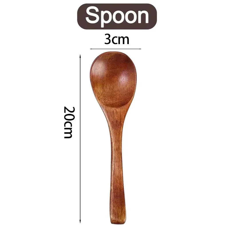Wooden spoon with measurements: 20cm total length, 3cm bowl width. Natural brown wood finish, handcrafted design.