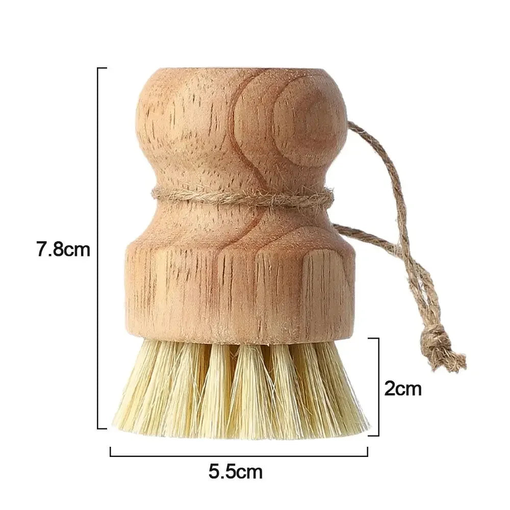 Wooden natural dish brush with organic coconut fiber bristles, 7.8cm height, twine hanging loop, eco-friendly kitchen cleanin