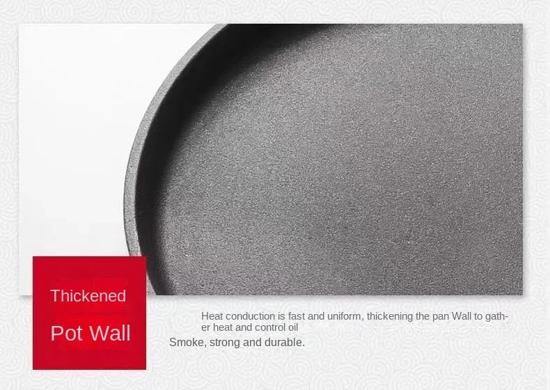 Classic cast iron egg skillet with thickened pot wall for fast, uniform heat conduction and durable smoke-gray finish.