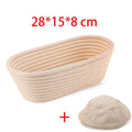 Natural rattan bread proofing basket with cloth liner, 28x15x8cm, handmade banneton for sourdough and artisan bread baking.