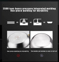 Stainless steel wok pan with golden handles, one-piece molding design, non-stick surface, heirloom quality cookware.