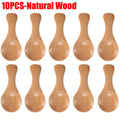 10 natural wood mini scoop spoons with round bowls and tapered handles, ideal for tea, honey, and coffee measuring.