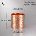 Vintage pure copper glass mug with handcrafted hammered texture, 100ml capacity, 5.5cm dimensions, eco-friendly tableware.