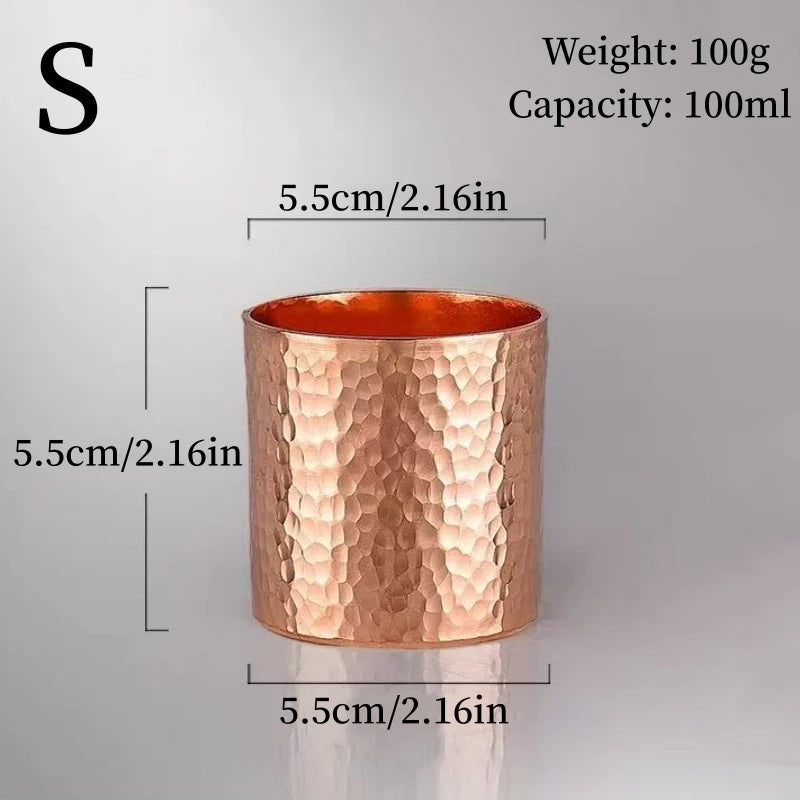 Vintage pure copper glass mug with handcrafted hammered texture, 100ml capacity, 5.5cm dimensions, eco-friendly tableware.