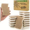 Coconut fiber and cellulose kitchen sponges in tan and white, shown individually and stacked, from DEBETOOL 14-pack eco-frien