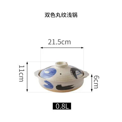Dual-color earthenware clay casserole pot, 0.8L capacity, 21.5cm width, with lid and handles for slow-cooking soups and stews