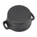 Cast iron Dutch oven pot with lid, black finish, dual handles, ideal for slow cooking and eco-friendly kitchen use.
