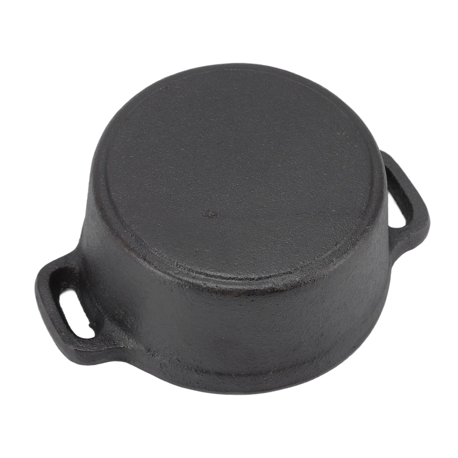 Cast iron Dutch oven pot with lid, black finish, dual handles, ideal for slow cooking and eco-friendly kitchen use.