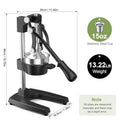 Manual cast iron juicer with stainless steel cup, 13.22 lbs, 40cm height, heavy-duty hand press for countertop use.