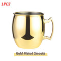Gold plated smooth stainless steel Moscow Mule mug with handle and polished finish, 1 piece