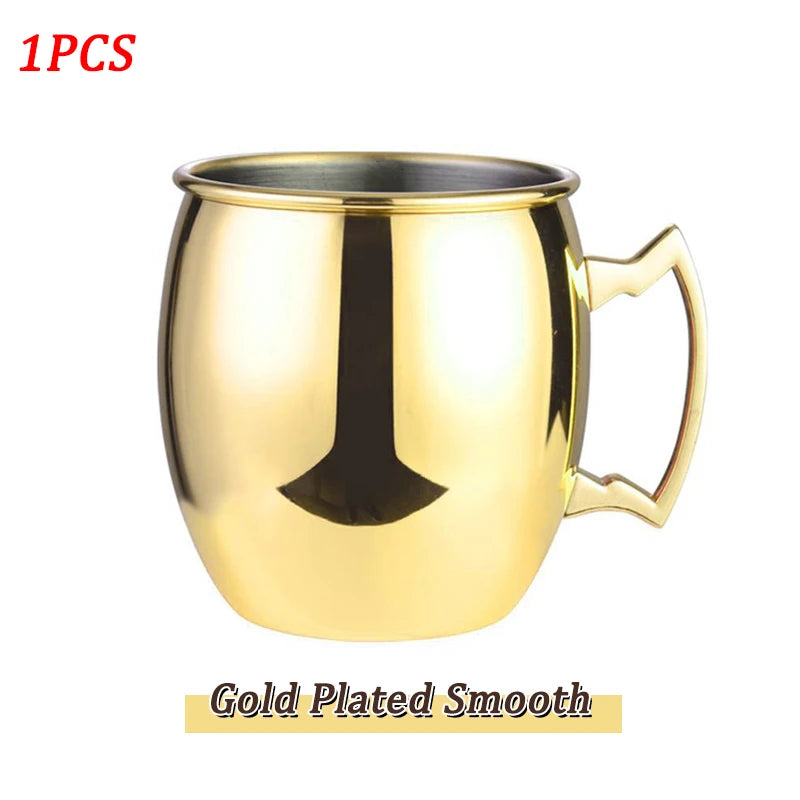 Gold plated smooth stainless steel Moscow Mule mug with handle and polished finish, 1 piece