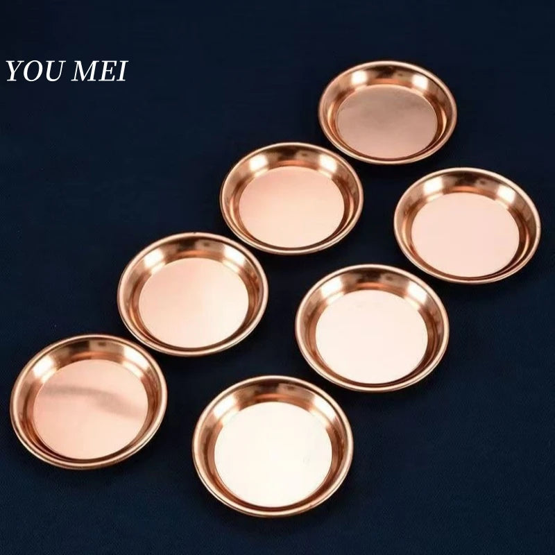 7-Piece Pure Copper Dining Plate Set – Handcrafted Red Copper Platters in Multiple Sizes