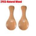 Two natural wood mini scoop spoons with rounded bowls and long handles, ideal for tea, honey, and coffee.