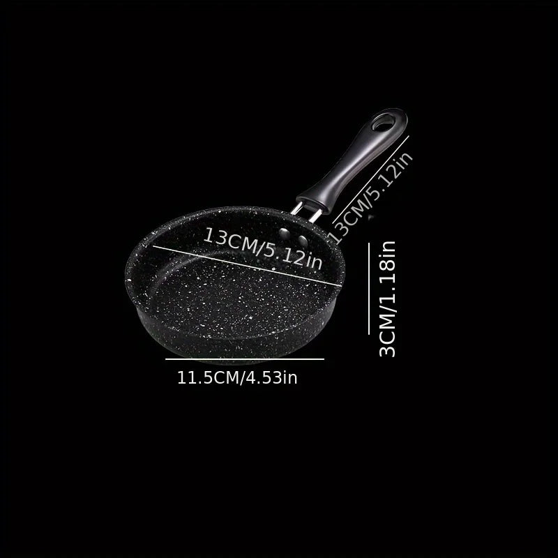 Compact cast iron skillet with speckled black finish, showing dimensions: 13cm/5.12in diameter, 11.5cm/4.53in width, 3cm/1.18